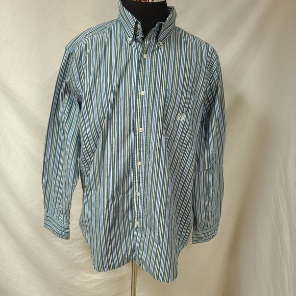 Chaps Easy Care Mens XXL Green Stripe Long Sleeve Button Up Shirt - Picture 5 of 9